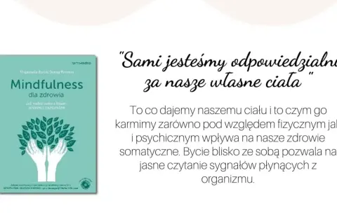Książki o medytacji: "Mindfulness dla zdrowia" i cytat o odpowiedzialności za ciało.