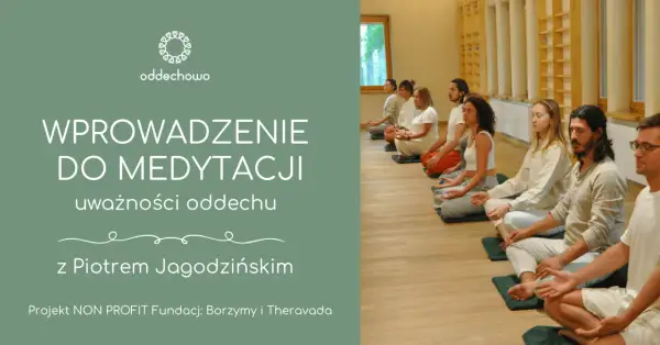 Grupa osób na podłodze, praktyka uważności dla początkujących. Medytacja z Piotrem Jagodzińskim.